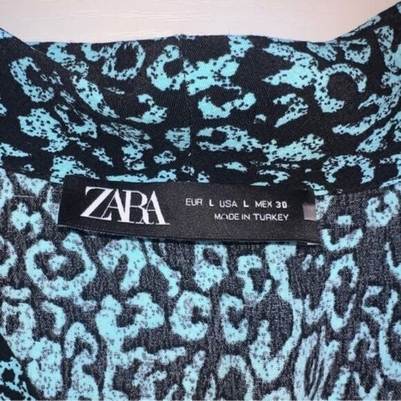 Zara Green & Black Leopard Print Long-Sleeve Wrap Dress Womens Size Large - Picture 7 of 12